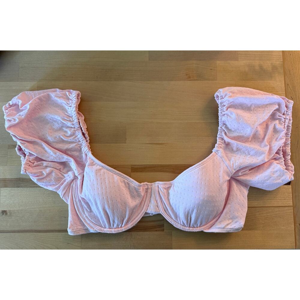Xhilaration Light Pink Textured Underwire Bikini Top with Puff Sleeves Size XL
